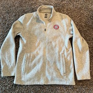 FC Bayern Munchen Men's Jacket Full Zip Zip-Up Collared Pockets Large Gray Logo